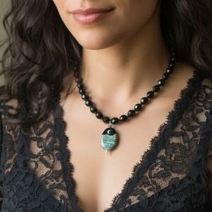 Artisan Moon Landscape Witchy Necklace Hand Fired Glass Unique One of a Kind